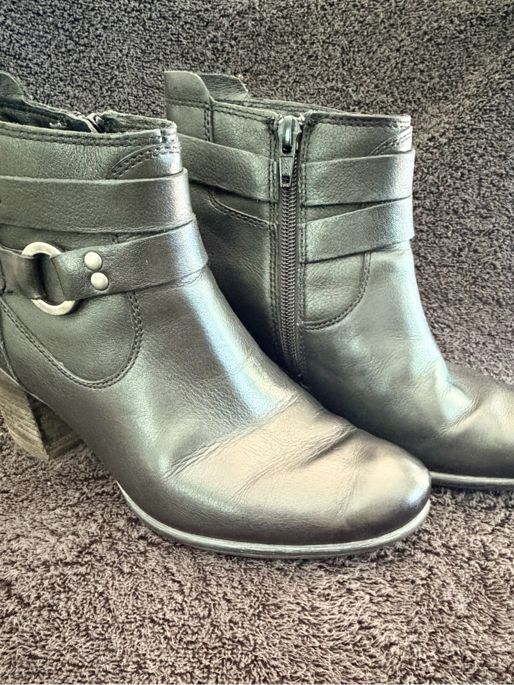 Josef Seibel Britney Black Leather Ankle Booties with Buckle Accent